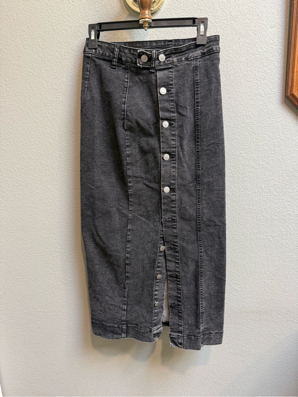 Amazon Black Button-Front Denim Pencil Skirt